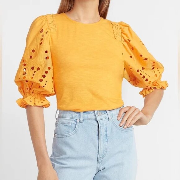 Express Tops - NWT Express Bright Orange Puff Sleeve Blouse – Women’s Size Large
